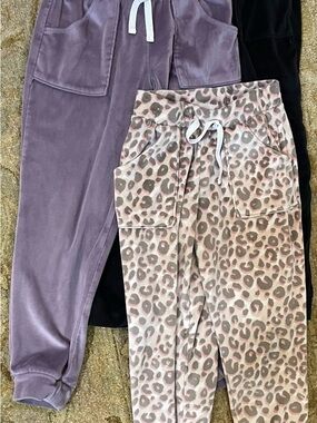Lot of 3. Cat & Jack Girls' Velvet Joggers in Lavender, Black, and Pink Leopard